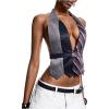 image:imageMakeMeChic Womens Polka Dots Striped Halter Tops Summer Y2K Sleeveless Tie Backless Crop Tank TopMulticolor Striped