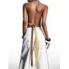 image:imageMakeMeChic Womens Polka Dots Striped Halter Tops Summer Y2K Sleeveless Tie Backless Crop Tank TopYellow and Brown