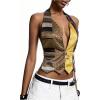 image:imageMakeMeChic Womens Polka Dots Striped Halter Tops Summer Y2K Sleeveless Tie Backless Crop Tank TopYellow and Brown