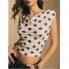 image:imageMakeMeChic Womens Polka Dots Tank Top Ruched Crop Draped Going Out Fitted Summer T ShirtApricot