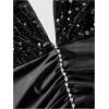 image:imageMakeMeChic Womens Rhinestone Glitter Sequin Halter Top Tie Open Back Sleeveless Fitted Party Tank TopsBlack