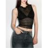 image:imageMakeMeChic Womens Rhinestone Sparkly Mesh Sheer Top Draped Front Tank Crop TopsBlack
