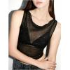 image:imageMakeMeChic Womens Rhinestone Sparkly Mesh Sheer Top Draped Front Tank Crop TopsBlack