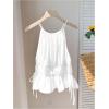 image:imageMakeMeChic Womens Ruched Halter Tops Drawstring Side Ruffle Workout Tank Top ShirtWhite