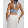 image:imageMakeMeChic Womens Satin Cut Out Halter Top Shell Criss Cross Tie Back Elegant Summer Crop TopsBlue