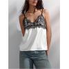 image:imageMakeMeChic Womens Satin Lace Camisole Top V Neck Sleeveless Going Out Party Tank TopsBlack and White