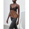 image:imageMakeMeChic Womens Satin Lace Camisole Top V Neck Sleeveless Going Out Party Tank TopsBrown