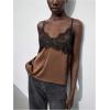 image:imageMakeMeChic Womens Satin Lace Camisole Top V Neck Sleeveless Going Out Party Tank TopsBrown