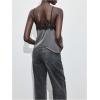 image:imageMakeMeChic Womens Satin Lace Camisole Top V Neck Sleeveless Going Out Party Tank TopsDark Grey