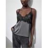 image:imageMakeMeChic Womens Satin Lace Camisole Top V Neck Sleeveless Going Out Party Tank TopsDark Grey