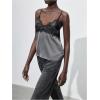 image:imageMakeMeChic Womens Satin Lace Camisole Top V Neck Sleeveless Going Out Party Tank TopsDark Grey