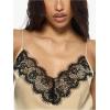 image:imageMakeMeChic Womens Satin Lace Camisole Top V Neck Sleeveless Going Out Party Tank TopsKhaki