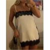 image:imageMakeMeChic Womens Satin Lace Tops Summer Sleeveless Spaghetti Strap Camisole Elegant Tank TopsApricot