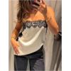 image:imageMakeMeChic Womens Satin Lace Tops Summer Sleeveless Spaghetti Strap Camisole Elegant Tank TopsApricot