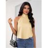 image:imageMakeMeChic Womens Satin Silk Backless Halter Tops High Neck Sleeveless Camisole Summer Classy Going Out TopBeige