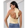 image:imageMakeMeChic Womens Satin Silk Backless Halter Tops High Neck Sleeveless Camisole Summer Classy Going Out TopBeige