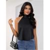 image:imageMakeMeChic Womens Satin Silk Backless Halter Tops High Neck Sleeveless Camisole Summer Classy Going Out TopBlack