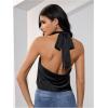 image:imageMakeMeChic Womens Satin Silk Backless Halter Tops High Neck Sleeveless Camisole Summer Classy Going Out TopBlack