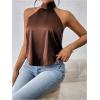 image:imageMakeMeChic Womens Satin Silk Backless Halter Tops High Neck Sleeveless Camisole Summer Classy Going Out TopBrown