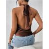 image:imageMakeMeChic Womens Satin Silk Backless Halter Tops High Neck Sleeveless Camisole Summer Classy Going Out TopBrown