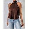 image:imageMakeMeChic Womens Satin Silk Backless Halter Tops High Neck Sleeveless Camisole Summer Classy Going Out TopBrown