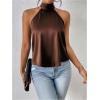 image:imageMakeMeChic Womens Satin Silk Backless Halter Tops High Neck Sleeveless Camisole Summer Classy Going Out TopBrown