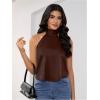 image:imageMakeMeChic Womens Satin Silk Backless Halter Tops High Neck Sleeveless Camisole Summer Classy Going Out TopBrown a