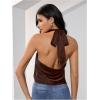 image:imageMakeMeChic Womens Satin Silk Backless Halter Tops High Neck Sleeveless Camisole Summer Classy Going Out TopBrown a