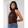image:imageMakeMeChic Womens Satin Silk Backless Halter Tops High Neck Sleeveless Camisole Summer Classy Going Out TopBrown a
