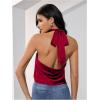 image:imageMakeMeChic Womens Satin Silk Backless Halter Tops High Neck Sleeveless Camisole Summer Classy Going Out TopBurgundy