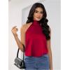 image:imageMakeMeChic Womens Satin Silk Backless Halter Tops High Neck Sleeveless Camisole Summer Classy Going Out TopBurgundy