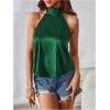 image:imageMakeMeChic Womens Satin Silk Backless Halter Tops High Neck Sleeveless Camisole Summer Classy Going Out TopDark Green a