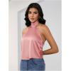 image:imageMakeMeChic Womens Satin Silk Backless Halter Tops High Neck Sleeveless Camisole Summer Classy Going Out TopDusty Pink a