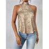 image:imageMakeMeChic Womens Satin Silk Backless Halter Tops High Neck Sleeveless Camisole Summer Classy Going Out TopGold