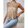 image:imageMakeMeChic Womens Satin Silk Backless Halter Tops High Neck Sleeveless Camisole Summer Classy Going Out TopGold