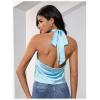 image:imageMakeMeChic Womens Satin Silk Backless Halter Tops High Neck Sleeveless Camisole Summer Classy Going Out TopMint Blue