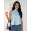 image:imageMakeMeChic Womens Satin Silk Backless Halter Tops High Neck Sleeveless Camisole Summer Classy Going Out TopMint Blue