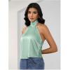 image:imageMakeMeChic Womens Satin Silk Backless Halter Tops High Neck Sleeveless Camisole Summer Classy Going Out TopMint Green