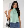 image:imageMakeMeChic Womens Satin Silk Backless Halter Tops High Neck Sleeveless Camisole Summer Classy Going Out TopMint Green