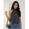 image:imageMakeMeChic Womens Satin Silk Backless Halter Tops High Neck Sleeveless Camisole Summer Classy Going Out TopPolka Dots Black