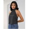 image:imageMakeMeChic Womens Satin Silk Backless Halter Tops High Neck Sleeveless Camisole Summer Classy Going Out TopPolka Dots Black