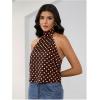 image:imageMakeMeChic Womens Satin Silk Backless Halter Tops High Neck Sleeveless Camisole Summer Classy Going Out TopPolka Dots Brown