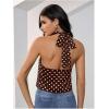 image:imageMakeMeChic Womens Satin Silk Backless Halter Tops High Neck Sleeveless Camisole Summer Classy Going Out TopPolka Dots Brown