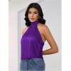 image:imageMakeMeChic Womens Satin Silk Backless Halter Tops High Neck Sleeveless Camisole Summer Classy Going Out TopPurple