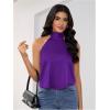 image:imageMakeMeChic Womens Satin Silk Backless Halter Tops High Neck Sleeveless Camisole Summer Classy Going Out TopPurple