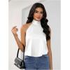 image:imageMakeMeChic Womens Satin Silk Backless Halter Tops High Neck Sleeveless Camisole Summer Classy Going Out TopWhite