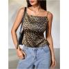 image:imageMakeMeChic Womens Satin Silk Cheetah Print Tank Top Tie Open Back Going Out Crop TopsBrown