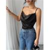 image:imageMakeMeChic Womens Satin Silk Lace Camisole Top Draped Front Spaghetti Strap Sleeveless Cami TopBlack