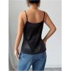 image:imageMakeMeChic Womens Satin Silk Lace Camisole Top Draped Front Spaghetti Strap Sleeveless Cami TopBlack