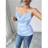 image:imageMakeMeChic Womens Satin Silk Lace Camisole Top Draped Front Spaghetti Strap Sleeveless Cami TopBlue